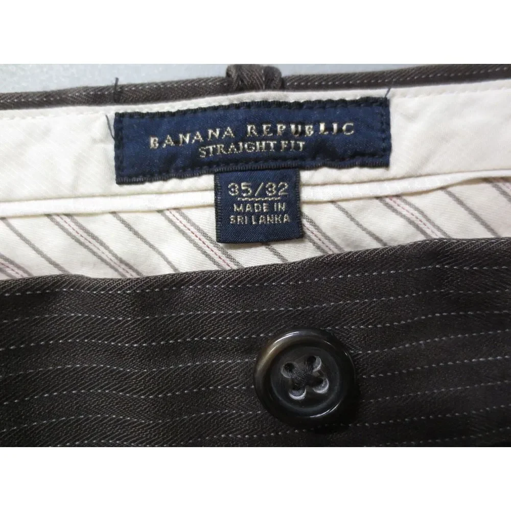 BANANA REPUBLIC Brown Pinstripe Straight Fit 35/32 Cotton Blend Pants Slacks Men